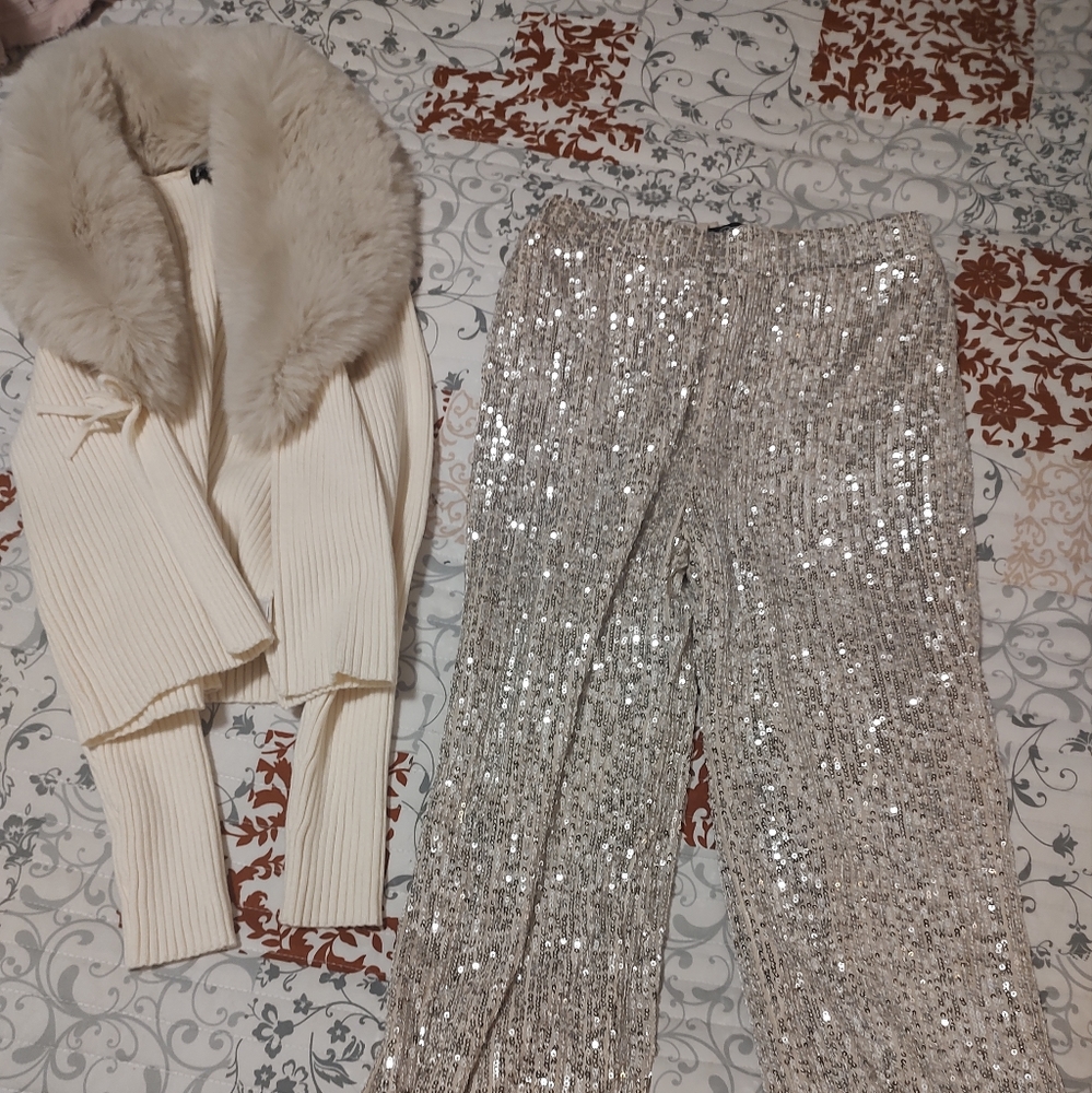 Girls cropped sequin pants and top